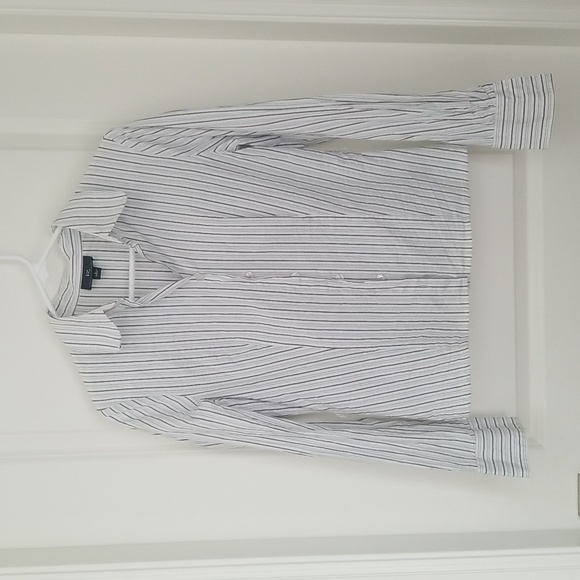 Striped White Collared Button Down Blouse - Picture 1 of 7